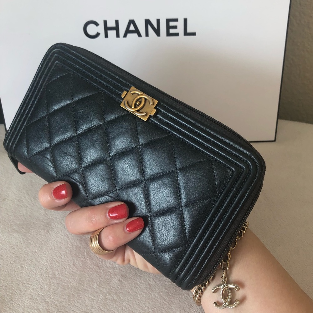 CHANEL Boy Quilted Leather CC Long Zippy Wallet